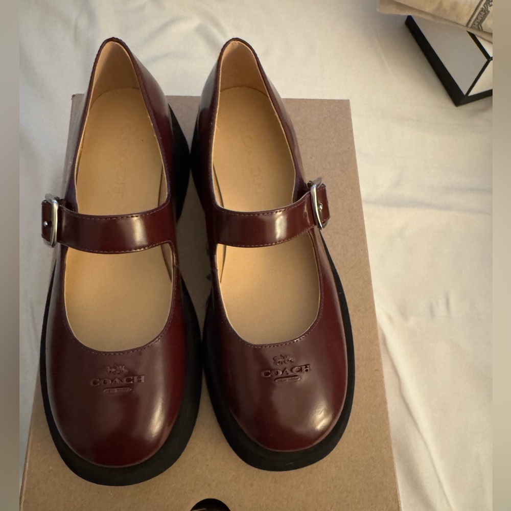 Coach Dark Red Mary Jane Flats